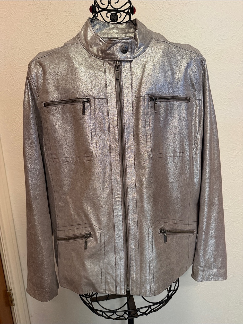 BOGOHOChico’s Metallic Silver Zip-Front Jacket-3